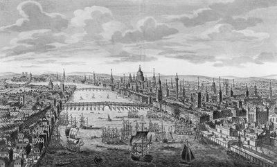 Een algemeen uitzicht op de stad Londen naast de rivier de Theems, ca. 1780 door English School